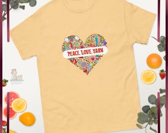 Peace Love Yarn Shirt, Funny Gift for Knitters, Gift for Crocheters, Yarn Lover Gift, Knitter Birthday, Gift for Her, Cute Knitting Shirt