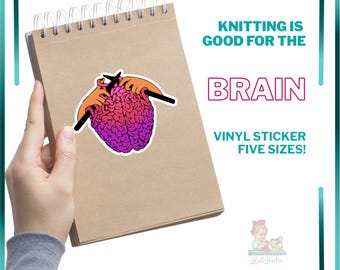 Knitting Brain Sticker | Die Cut Sticker | Funny Knitting Gift | Laptop Sticker Knitter | Brain Health Knitter Gift | Knitting Neuroscience