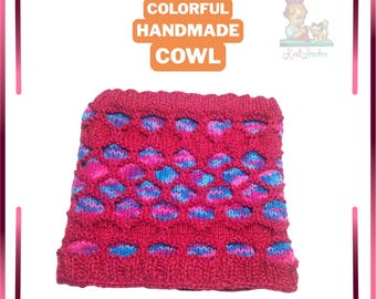 Handmade Knit Cowl: Colorful Acrylic Yarn, Fall/Spring Warmth