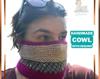 Sophisticated & Colorful Cowl Handmade With Handspun With Sequins - Sparkly!