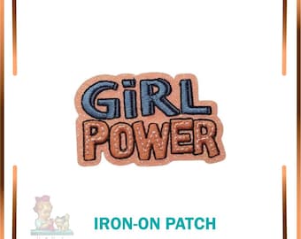 Embroidered Girl Power Patch, Glittery Iron-On Applique, DIY Clothing Decoration
