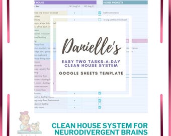 Stress-Free Cleaning Schedule for ADHD / AuDHD / Neurodivergent Brains – 2 Daily Tasks Google Sheets Template (Digital Download)