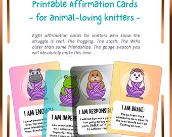 Affirmation Cards for Knitters | 8 Funny Knitting Empowerment Cards | Self-Care Gift | Quirky Animal Illustrations | Printable Download PDF