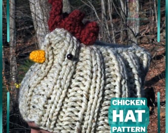 Knit Chicken Hat Pattern | Easy Beginner Beanie PDF | Funny Animal Hat Instant Download | Popular Farm Chicken Knitting Gift | Bulky Yarn
