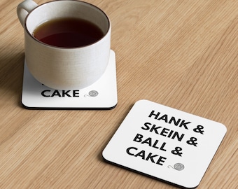 Hank, Skein, Ball & Cake Cork-back Coaster For Knitters and Crocheters