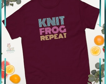 Knit Frog Repeat T-Shirt | Funny Knitting Shirt | Gift for Knitter | Yarn Lover Tee | Knitting Humor Gift | Crochet Gift Tee
