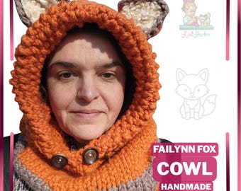 Failynn Fox Cowl, Knitted Hooded Neckwarmer, Heidi May Pattern