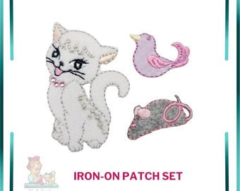 Embroidered Cat Iron-On Patch Set, Colorful Appliques for DIY Clothing Decoration