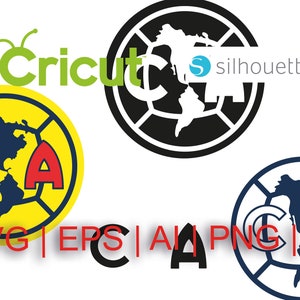 Può includere: Tre versioni di un logo di squadra di calcio che presenta una mappa stilizzata del Nord America con le lettere "CA" in rosso. Il primo logo è giallo con un contorno nero e una mappa blu. Il secondo logo è nero con un contorno bianco e una mappa bianca. Il terzo logo è bianco con un contorno blu e una mappa blu scuro. Il testo "SVG | EPS | AI | PNG | JPG" è sotto i loghi.