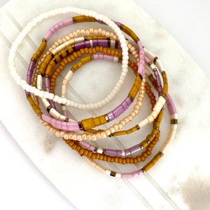 SWAYZEE | Tila Bead Stretch Bracelet | BOHO | Stackable Stretchy Beaded Bracelet | Bracelet for Women Teens Girls | Tan | Pretty Bracelets |