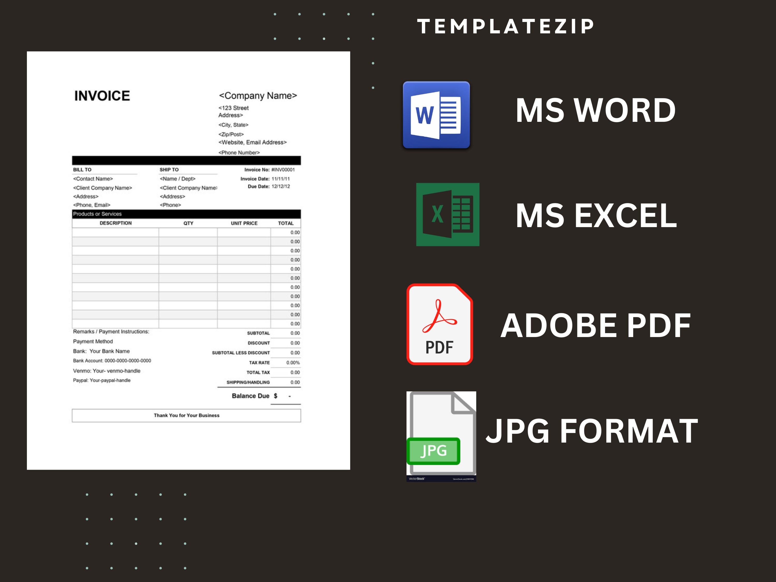 Invoice Template Professional Modern Invoice Microsoft WORD and EXCEL ...