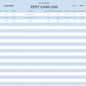 Registro de caja chica / Seguimiento de gastos menores Gestión de efectivo pequeño Registro diario de caja Hoja de Google / Plantilla de recuento de efectivo diario de hoja de caja chica