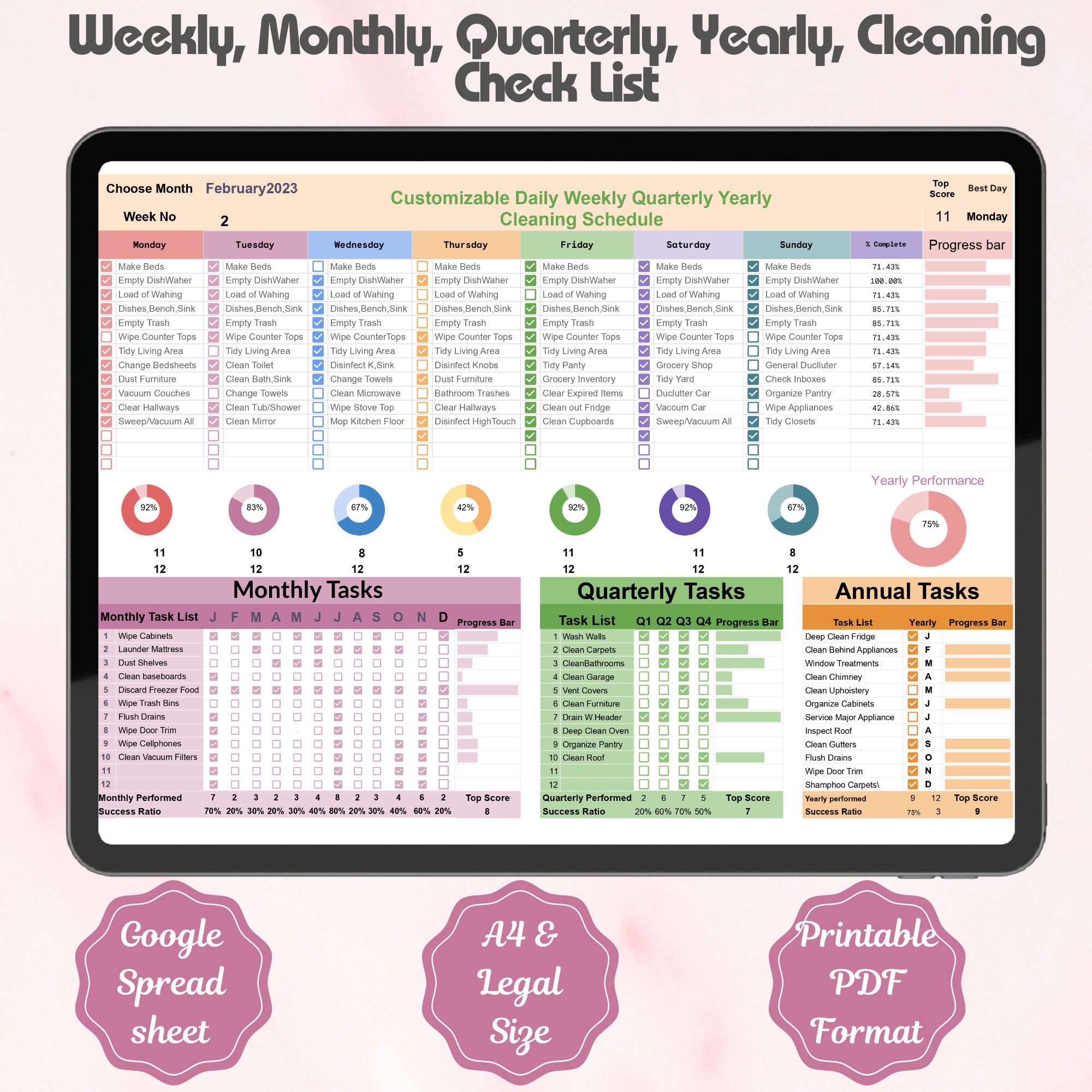 EDITABLE Cleaning Daily Weekly Monthly Yearly Schedule Planner Google ...