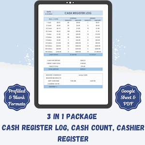 Cash Register Log | Cash Breakdown. Cash Count Sheet. PDF Cash Breakdown Slip. Cash Withdrawal Slip. Till Balance. Cash Register Total sheet