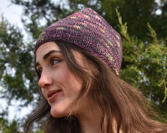 Hand Knitted Beanie Hat from Hand Dyed Reclaimed Upcycled Yarn Wool Cashmere Angora Rayon Naturally Insulating and Climate Regulating  (13)