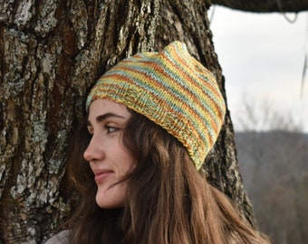 Hand Knitted Beanie Hat from Hand Dyed Reclaimed Upcycled 100% Wool Yarn Naturally Insulating and Climate-Regulating (14)