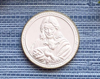 New! Jesus with Lamb Intaglio, Plaster Cast, Religious Art, Catholic, Christianity