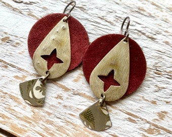 No. 2 Velvet, brass, and vintage tin earrings