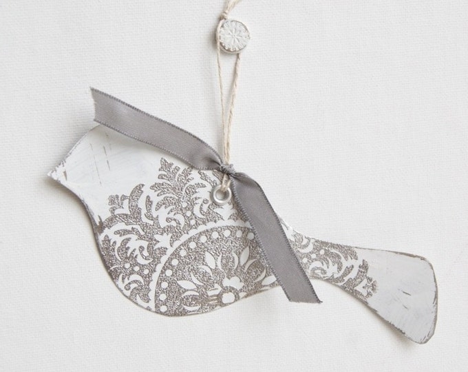 Silver Shabby Chic Style Tin Bird Ornament Gift Tag Door Etsy