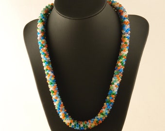 Handmade Colorful Jewelry Unique Beaded Necklace Made with Multi-Colored Frosted Matte Czech Beach Glass Beads
