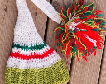 White Enchanting Elf Hand-Crocheted ADULT Christmas Hat - Crochet Elf Beanie - Adult Elf Beanie - Hand Crochet Hat - Crochet Elf Hat