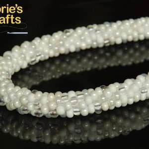 Handmade White Beaded Necklace Multiple Shades of Clear & White | Beaded White Jewelry