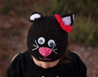 CUTEST CAT Baby Hat | Animal Hat | Kitten Baby Animal Hat | Black Cat Hat | Kitty Baby Hat | Kitten Baby Beanie | Photo Shoot Prop