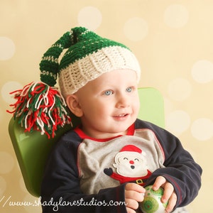 Bonnet de lutin de Noël au crochet fait main pour bébé ou tout-petit | Bonnet de Noël | Chapeau de Noël pour photos et cartes de Noël