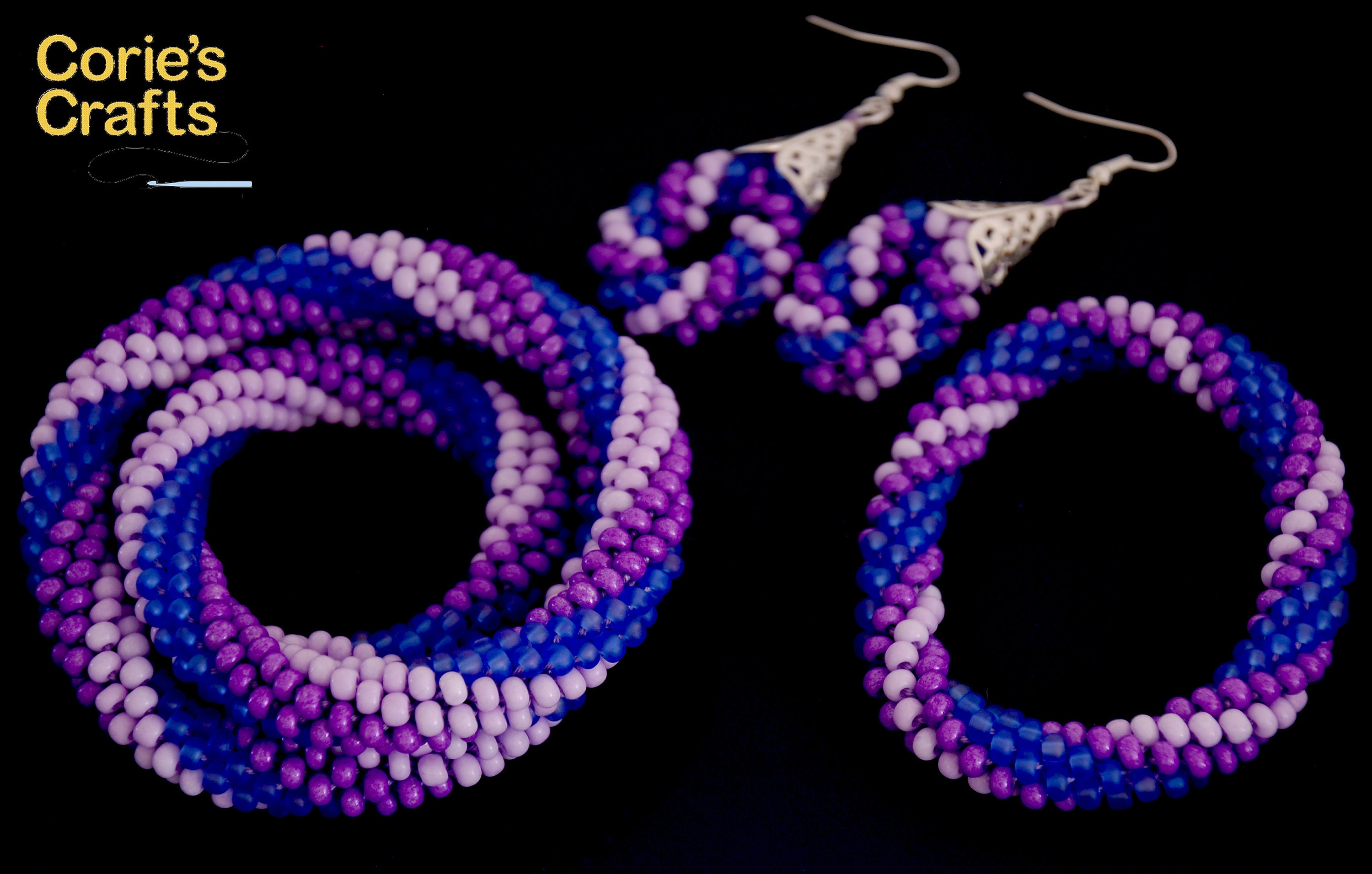 Handmade Beaded Hair Necklace in Yellow, Pink & Purple earrings and bracelet too A moment for this Mulan inspired pair of beaded floral  main image 3