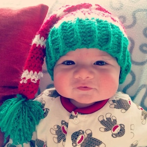 Red Enchanting Elf Crocheted Baby Christmas Hat, Baby Elf Hat, Baby Christmas Gift, Baby Holiday Hat, Baby Christmas Gift, Baby Xmas hat