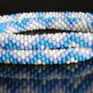 Chevron Necklace, Handmade Beaded Jewelry Set, Light Blue, White and Lavender Chevron Bracelet, Handmade Earrings