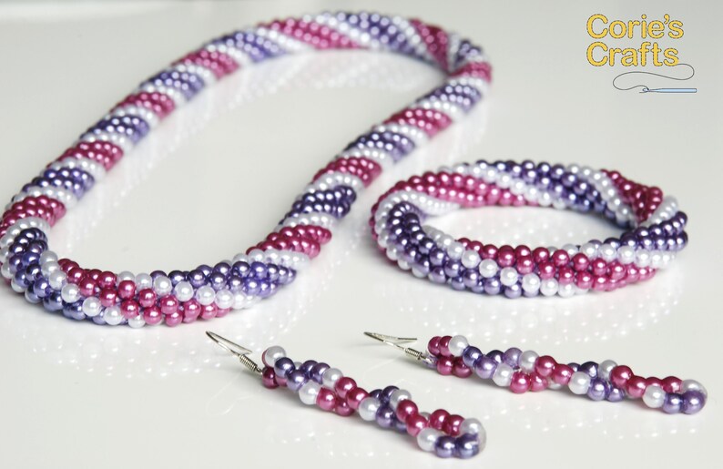 Handmade Purple Spiral Necklace Purple Beaded Jewelry Set