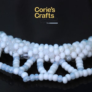 Handmade White Beaded Bib Necklace: Czech Seed Bead Crochet Jewelry