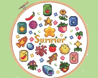 Stardew Summer - Patrón de punto de cruz, Stardew Valley, Plantas, Flores, Videojuego (PDF descargable)