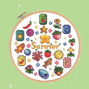 Stardew Summer - Cute, Stardew Valley, Plants, Flowers, Cross Stitch Pattern, Videogame PDF Downloadable