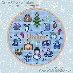 Stardew Winter - Cute, Stardew Valley, Snowman, Flowers, Winter, Christmas, Cross Stitch Pattern, Videogame PDF Downloadable