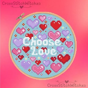 Choose Love - Cute, Heart, Love, Pink, Flowers, Pastel, Cross Stitch Pattern, PDF Downloadable