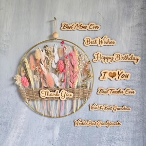 Getrocknete Blumen Hoop Geschenk für sie, Boho rosa Blumen Ring, handgemachte Blumen Wandkunst, durchdachtes Geschenk für jeden Anlass