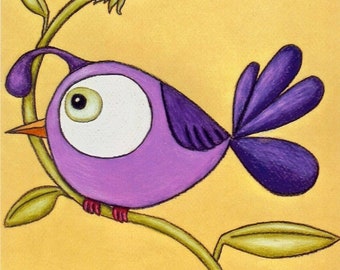 Purple Bird Print, Modern Bird Design, Bird Theme Gift, Nursery Wall Art, Colorful Bird Print, Home Decor Bird Art, Whimsical Animal Artwork
