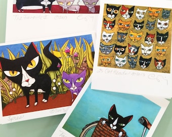 Tuxedo Cat Greeting Card Set, Cat Lover Gift, Blank Note Cards Set, Kitty Note Cards, Tuxedo Cat Artwork, Assorted Cat Cards Set,