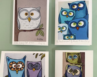 Cute Owl Cards Set, Boxed Owl Note Cards, Art Notecards, Gifts for Bird Lover, Gifts for Teachers, Gift Under 30, Colorful Owl Art Cards Set