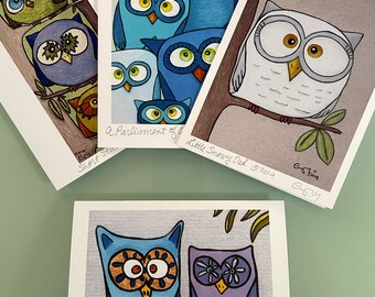 Cute Owl Cards Set, Boxed Owl Note Cards, Art Notecards, Gifts for Bird Lover, Gifts for Teachers, Gift Under 30, Colorful Owl Art Cards Set