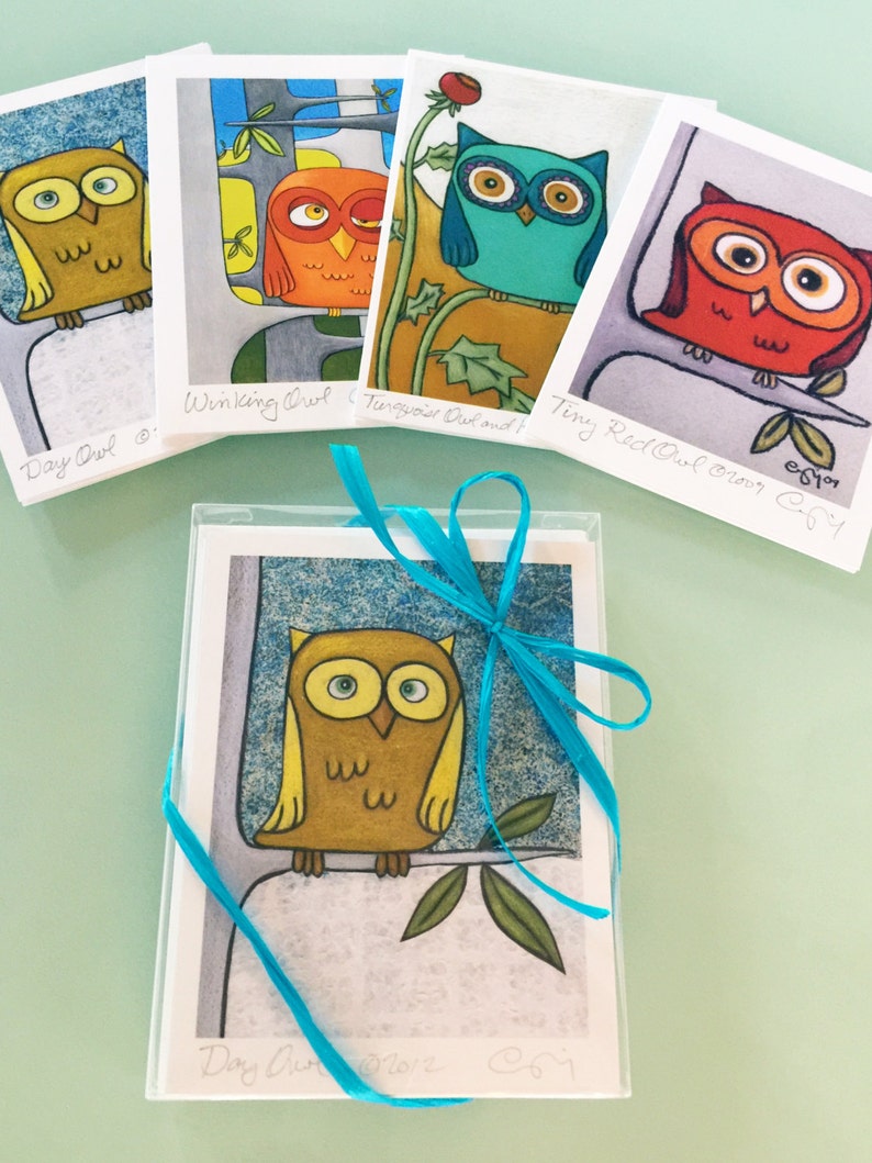 Colorful Owls, Greeting Card Set, Owl Lover Gift, Modern Owl Designs, Gift for Teacher, Blank Note Cards, Owl Note Cards Set, Owl Stationary image 5