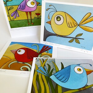 Bright Happy Bird Boxed Greeting Cards Set, Funny Bird Art, Colorful Bird Drawing, Bird Note Cards Set, Blank Bird Cards, Whimsical Bird Art image 2