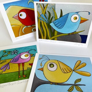 Bright Happy Bird Boxed Greeting Cards Set, Funny Bird Art, Colorful Bird Drawing, Bird Note Cards Set, Blank Bird Cards, Whimsical Bird Art image 7