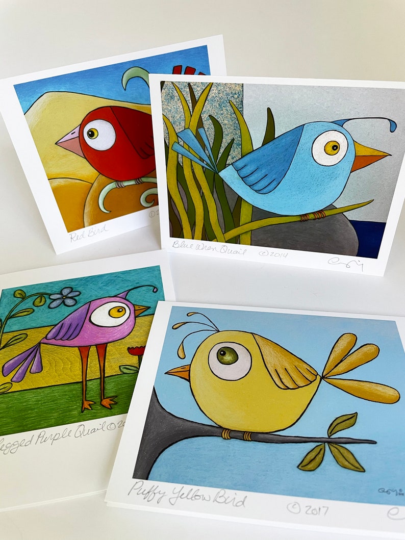 Bright Happy Bird Boxed Greeting Cards Set, Funny Bird Art, Colorful Bird Drawing, Bird Note Cards Set, Blank Bird Cards, Whimsical Bird Art image 7