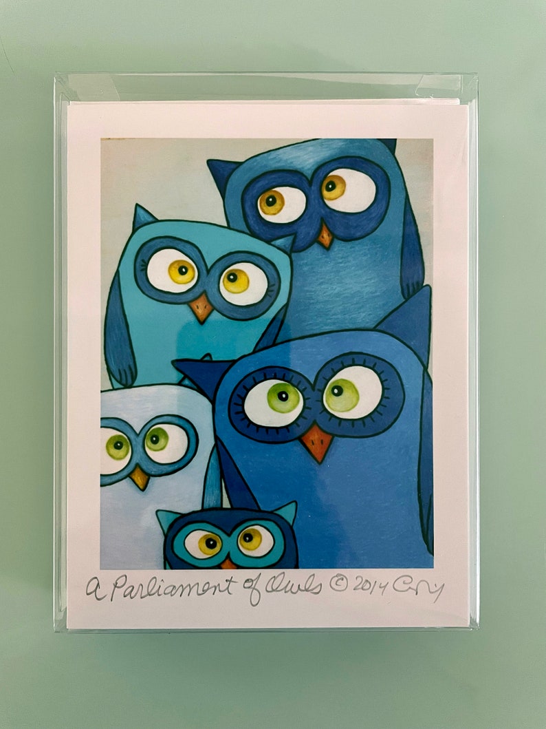 Cute Owl Cards Set, Boxed Owl Note Cards, Art Notecards, Gifts for Bird Lover, Gifts for Teachers, Gift Under 30, Colorful Owl Art Cards Set image 3