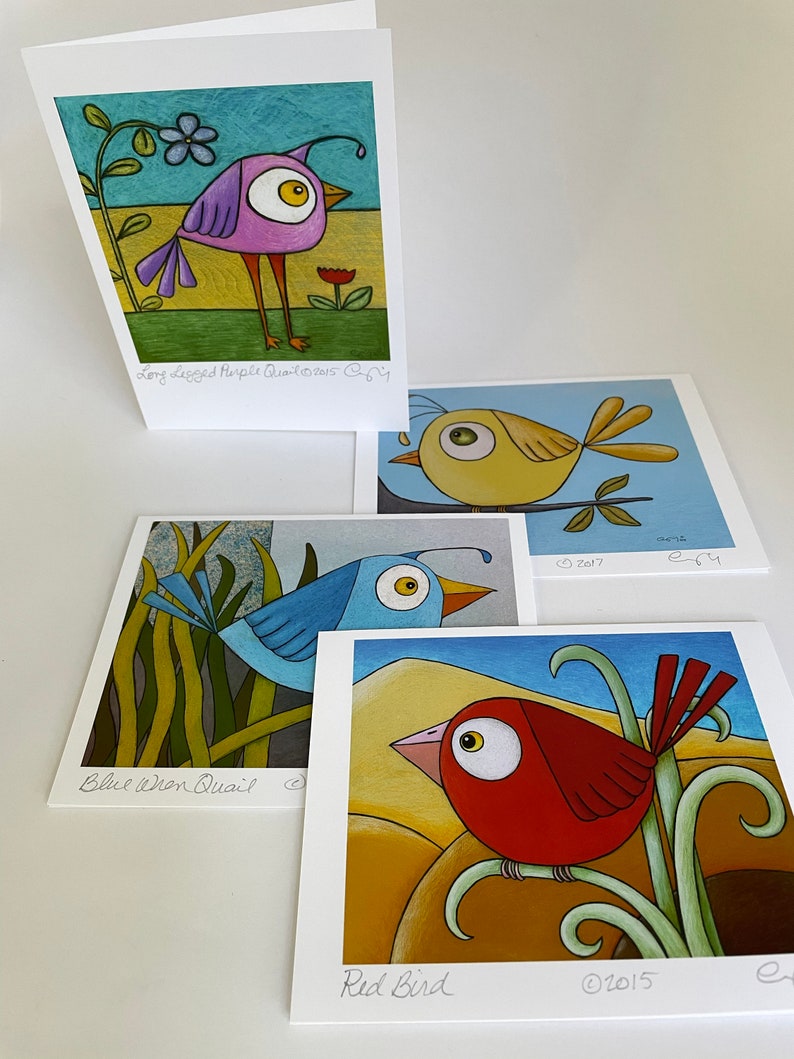 Bright Happy Bird Boxed Greeting Cards Set, Funny Bird Art, Colorful Bird Drawing, Bird Note Cards Set, Blank Bird Cards, Whimsical Bird Art image 8