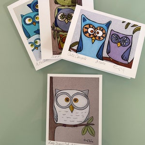 Cute Owl Cards Set, Boxed Owl Note Cards, Art Notecards, Gifts for Bird Lover, Gifts for Teachers, Gift Under 30, Colorful Owl Art Cards Set image 5