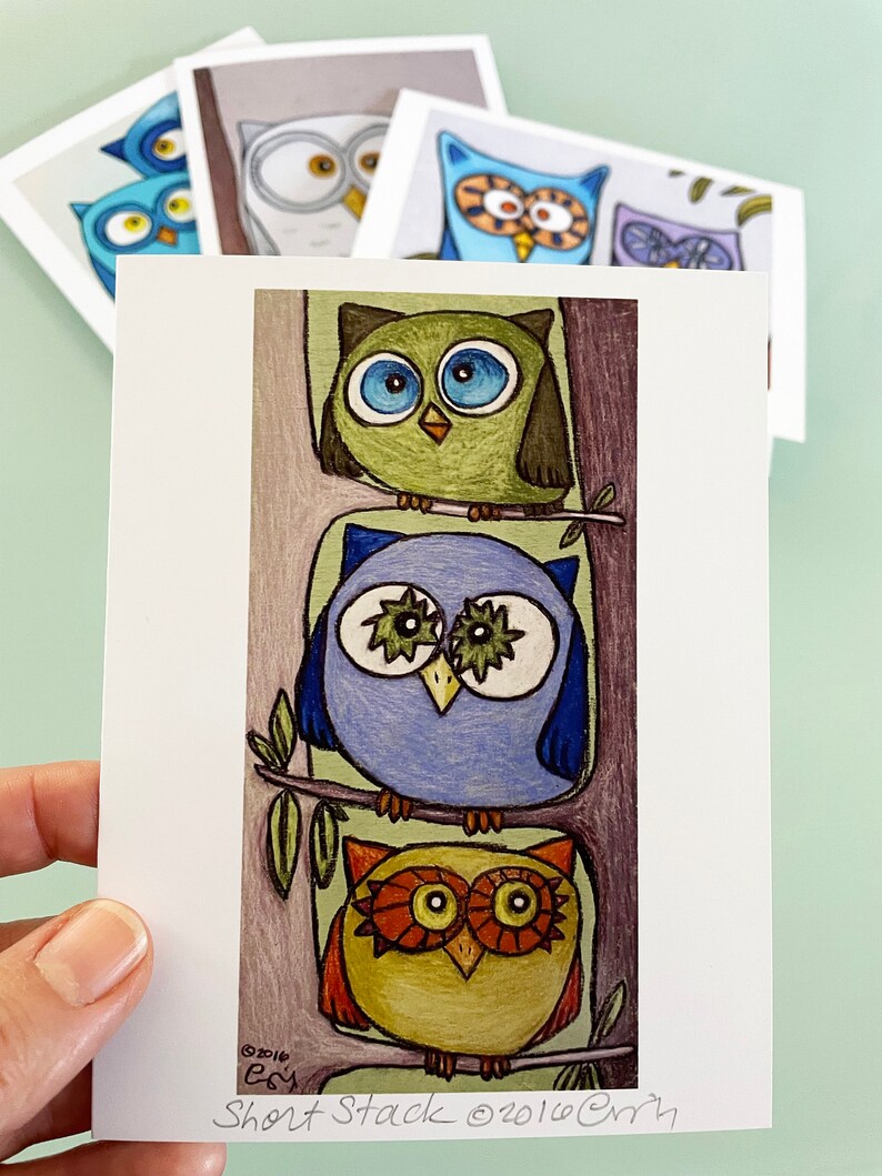 Cute Owl Cards Set, Boxed Owl Note Cards, Art Notecards, Gifts for Bird Lover, Gifts for Teachers, Gift Under 30, Colorful Owl Art Cards Set image 10